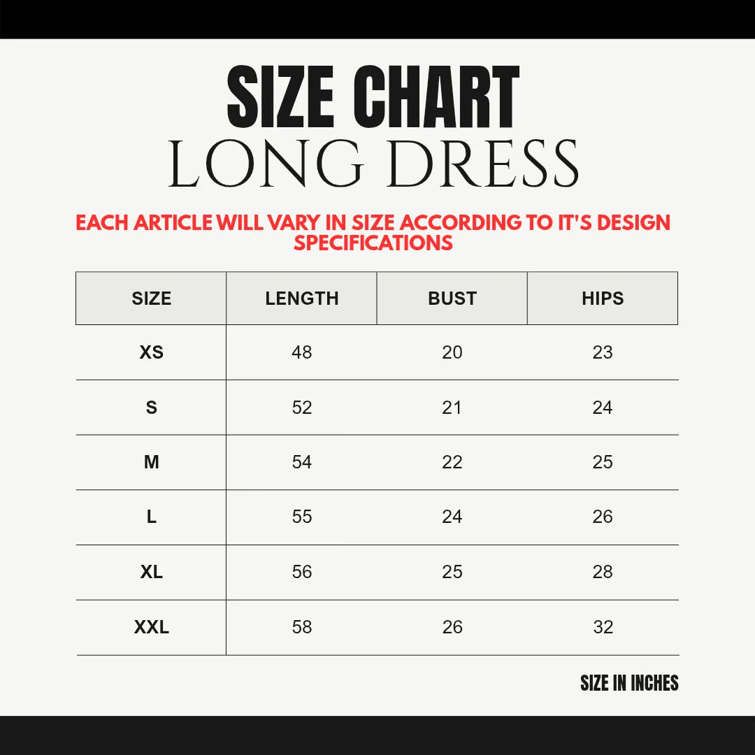 Size Guide for FERIHA DRESS